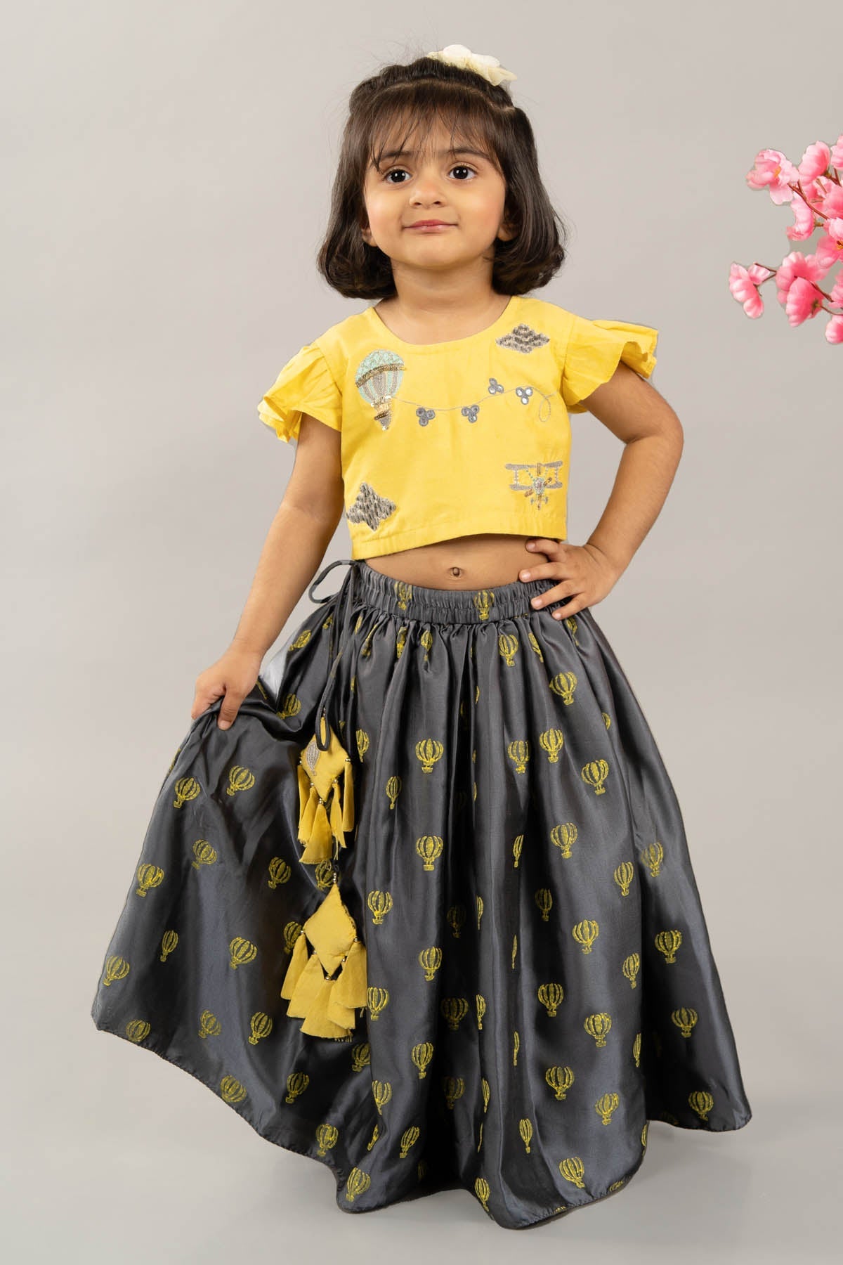 Designer Little Brats Balloon Printed Ghagara Set For Kids Available online at ScrollnShops